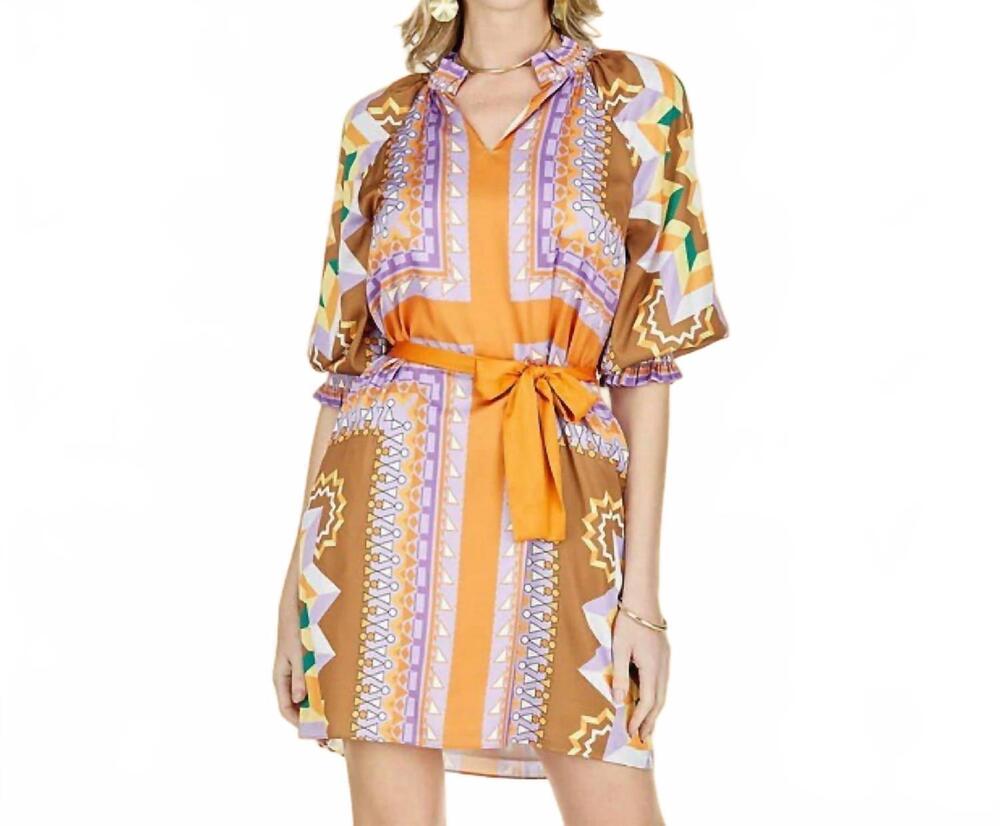 NEW JADE scarf print peasant dress in orange